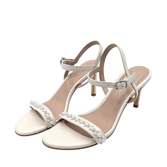 Stuart Weitzman Dancer Faux Pearl Sandal Women's Golden Beige Size US7.5B EU38 - Picture 1 of 11